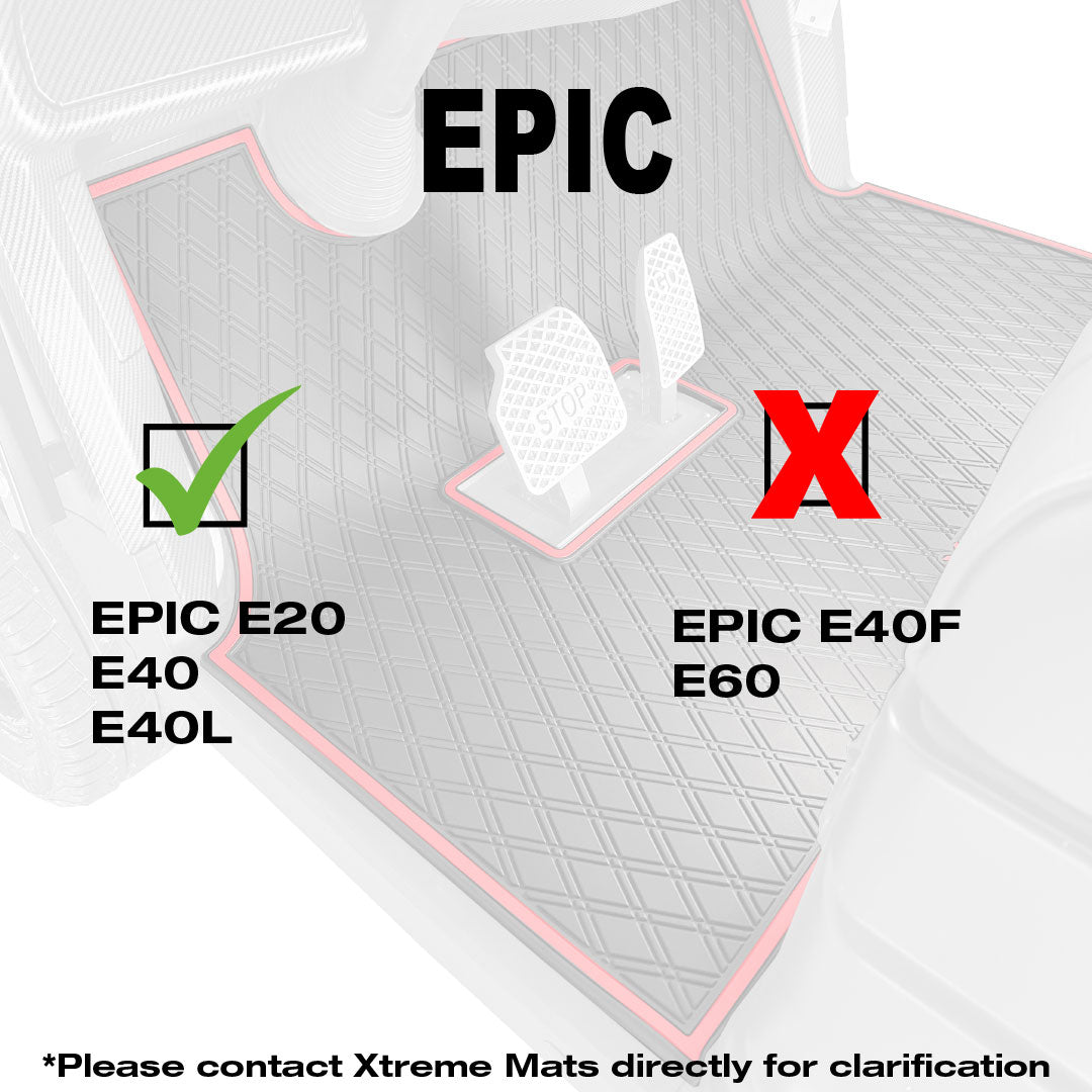 Rubber Golf Cart Floor Mat Compatible with Epic E20 & E40 Golf Cart Models | Durable Heavy-Duty Full Coverage Liner Protection | Double Diamond Pattern - Red Trim