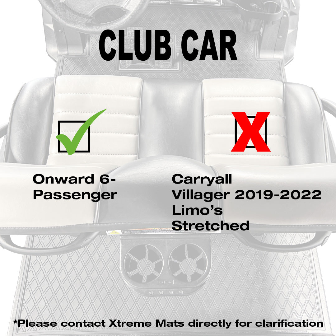 Club Car Floor Mats SET- Blue Trim - 1st & 2nd Row - For Club Car Onward 6 Passenger