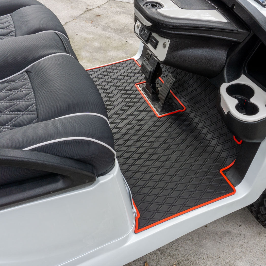 black and red golf cart floor mat- Club Car Floor Mat - Fits Precedent (2004-2023) / Onward & Tempo (2017-2024) / Villager & V4L (2019-2023)