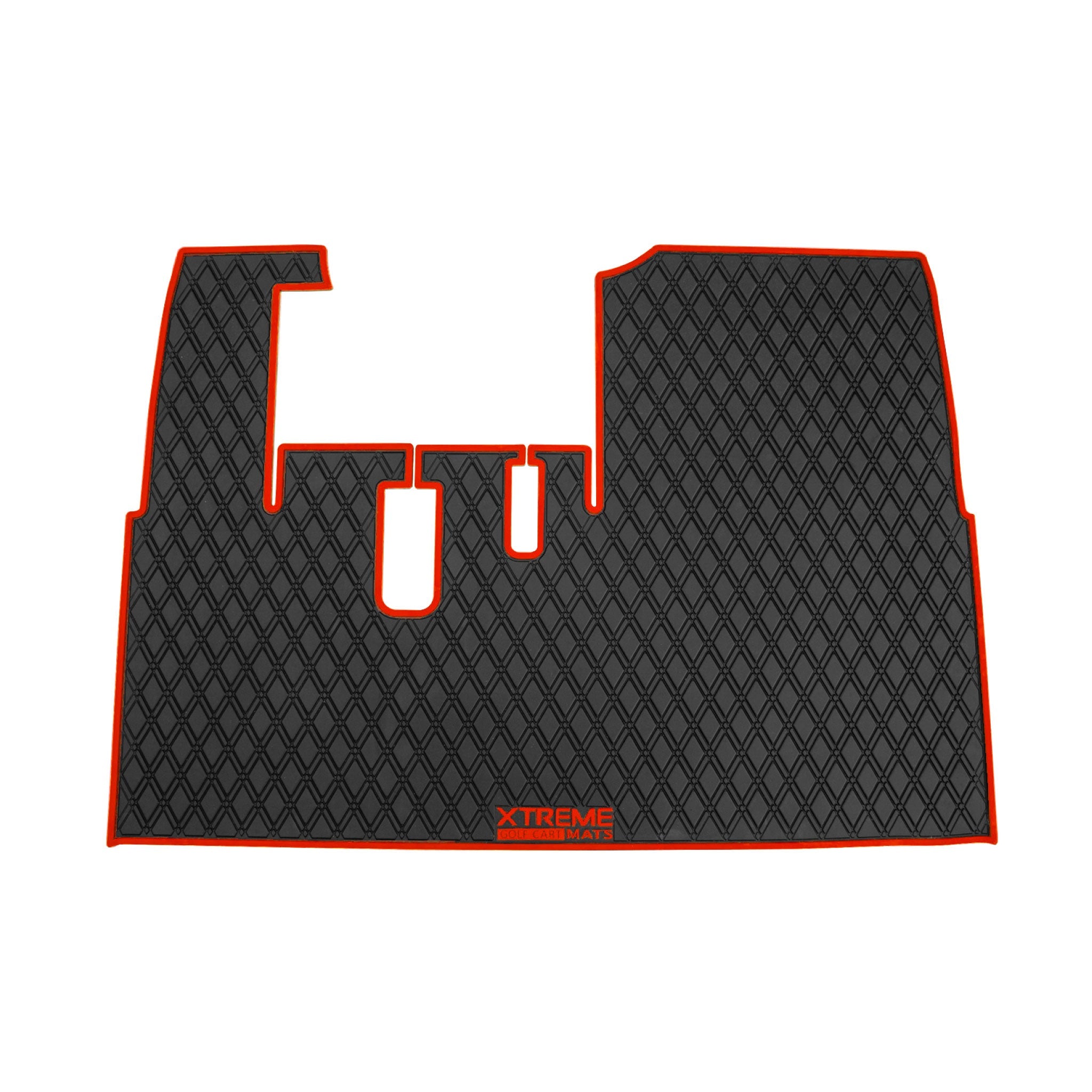 ICON and Advanced EV golf cart floor mat black diamond design with red trim full coverage
