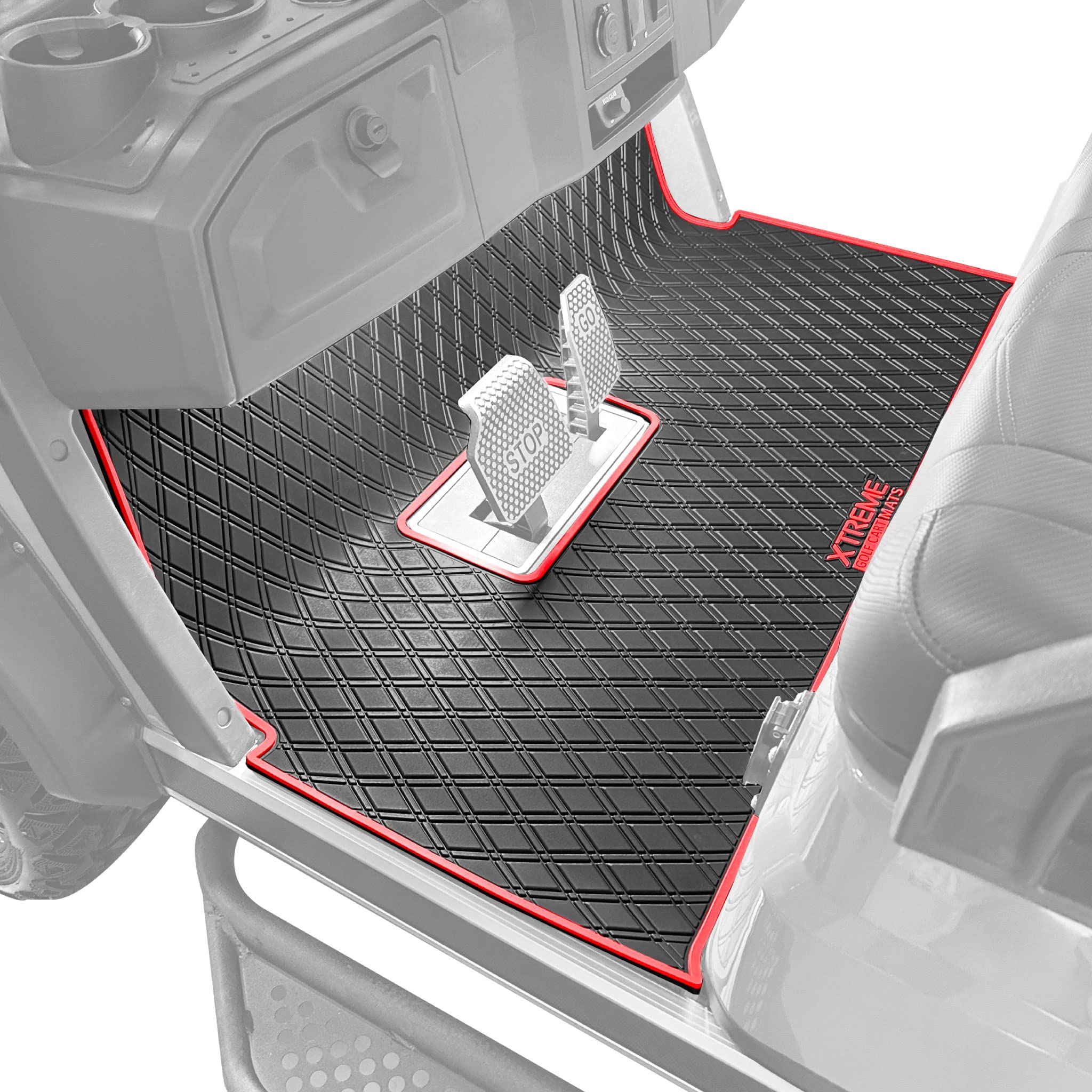 Xtreme Golf Cart Mat Compatible with Advanced EV Advent 2 & 4 - Red Trim