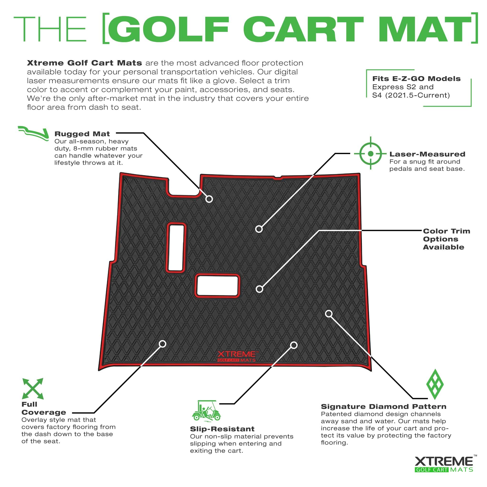 Golf Cart Floor Mat Compatible 2021+ EZGO S2/S4 & Cushman Hauler -Red Trim