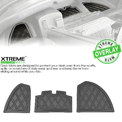 Xtreme Golf Cart Mats Dash Mats and Golf Cart Cubby Inserts Compatible with Club Car Precedent (04-22), Tempo & Onward (17-25), V4L (22-25) Models | Rubber Dashboard Protection Liner - All Black