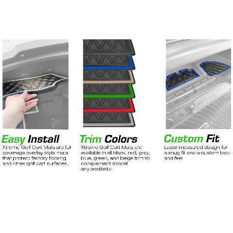 Xtreme Golf Cart Mats Dash Mats and Golf Cart Cubby Inserts Compatible with Club Car Precedent (04-22), Tempo & Onward (17-25), V4L (22-25) Models | Rubber Dashboard Protection Liner - All Black