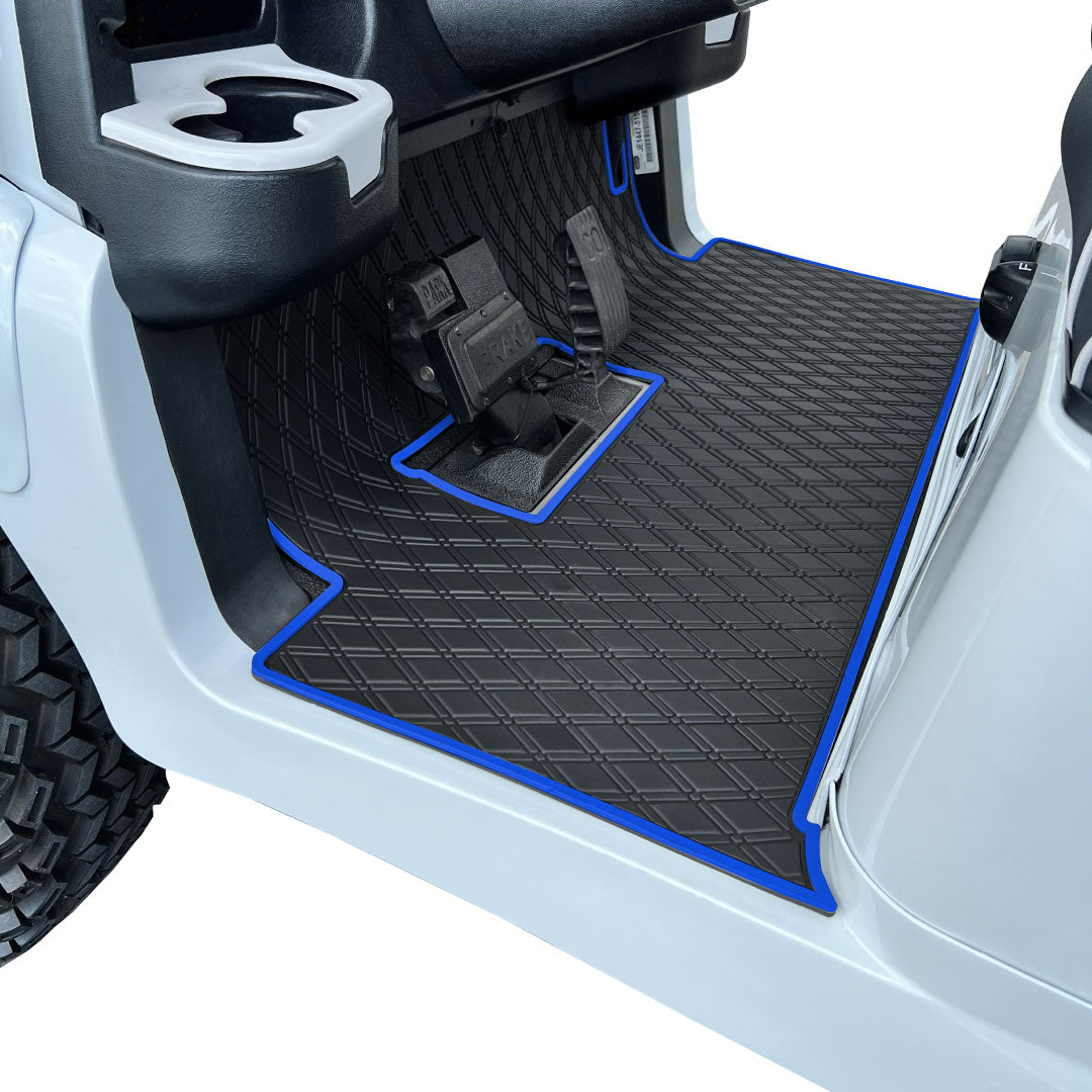 black and blue golf cart floor mat- Club Car Floor Mat - Fits Precedent (2004-2023) / Onward & Tempo (2017-2024) / Villager & V4L (2019-2023) #trim-color_blue-trim