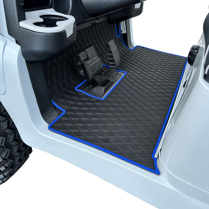 black and blue golf cart floor mat- Club Car Floor Mat - Fits Precedent (2004-2023) / Onward & Tempo (2017-2024) / Villager & V4L (2019-2023) #trim-color_blue-trim