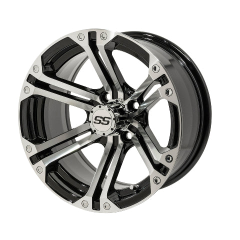 GTW Specter 14 inch Machined / Black Golf Cart Wheel - 4x101.6 3:4 Offset
