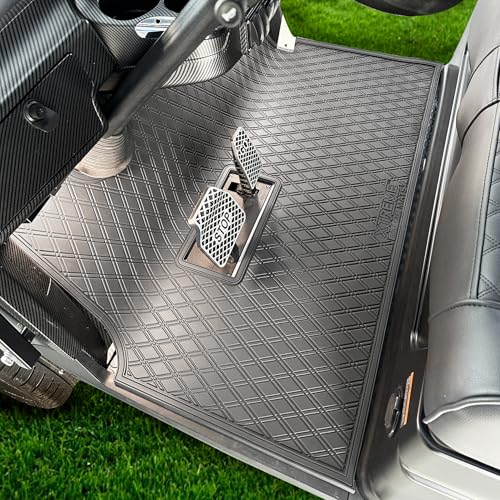 Rubber Golf Cart Floor Mat Compatible with Epic E20 & E40 Golf Cart Models | Durable Heavy-Duty Full Coverage Liner Protection | Double Diamond Pattern - Red Trim