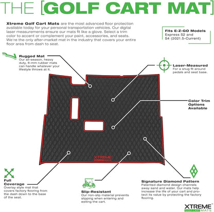 Golf Cart Floor Mat Compatible 2021+ EZGO S2/S4 & Cushman Hauler -Red Trim