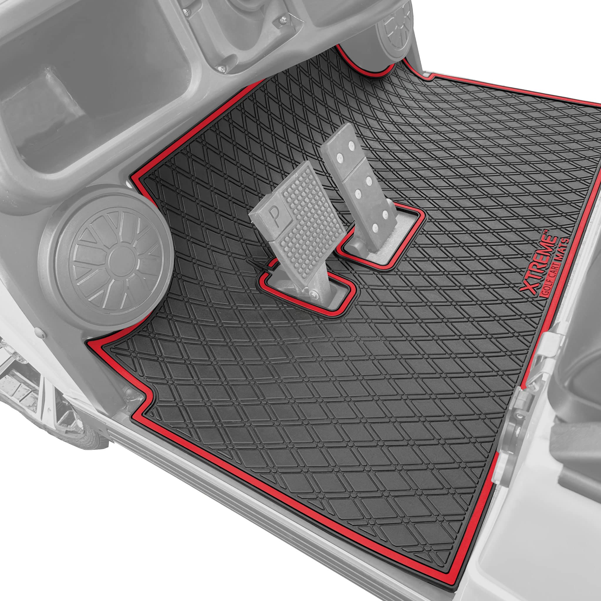 Xtreme Golf Cart Mat Compatible with Evolution Classic, Turfman - Red Trim