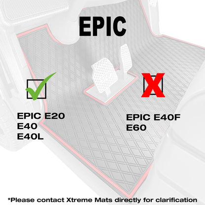 Rubber Golf Cart Floor Mat Compatible with Epic E20 & E40 Golf Cart Models | Durable Heavy-Duty Full Coverage Liner Protection | Double Diamond Pattern - Red Trim