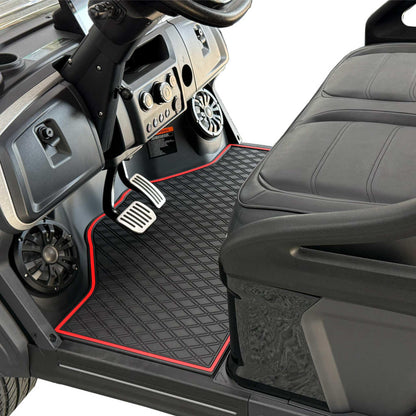 Xtreme Golf Cart Rubber Floor Mats Compatible with Epic E20FX - Red Trim