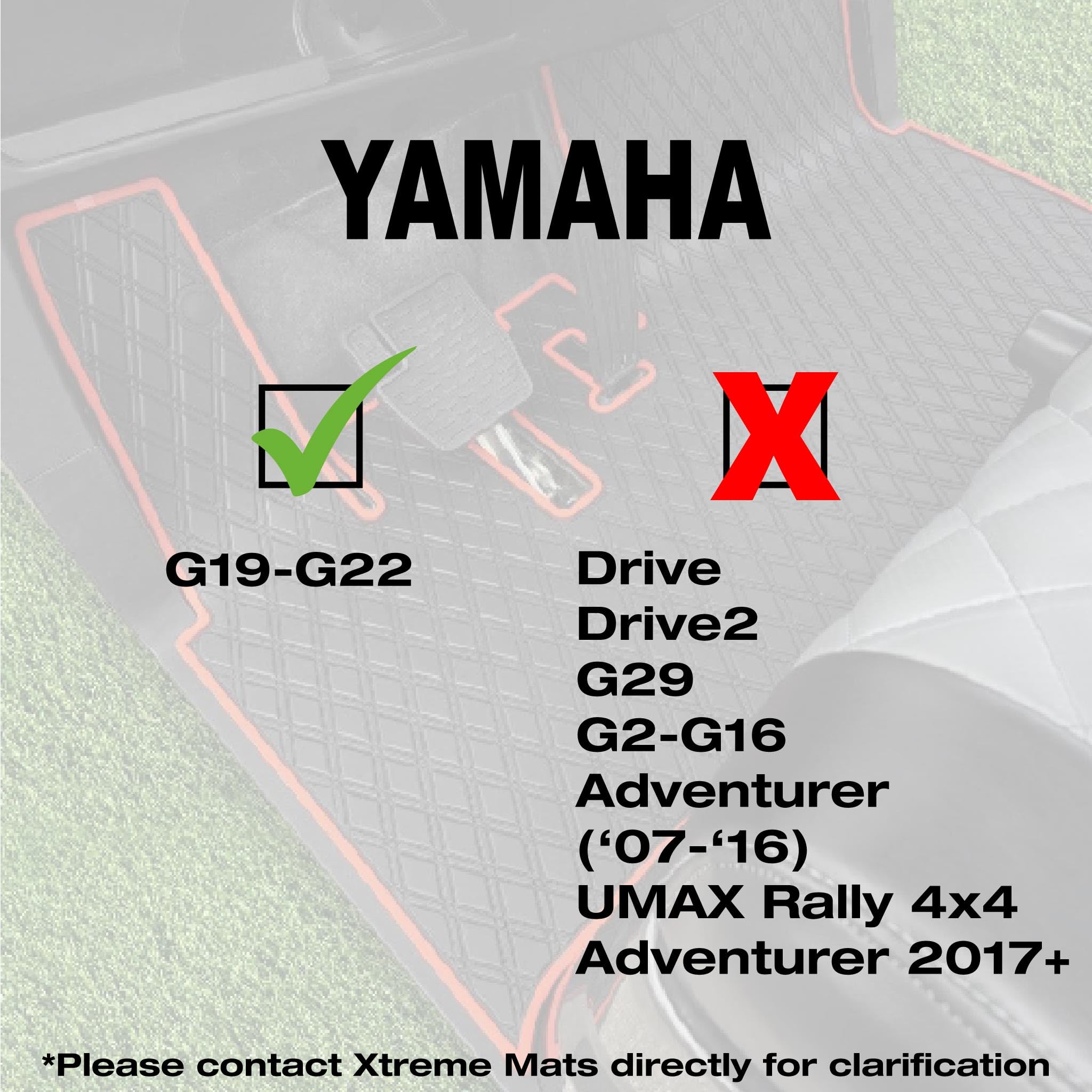 Xtreme Golf Cart Mats Rubber Floor Mat Compatible with Yamaha G19 & G22 Golf Cart | Fits 1996-2001 G19 and 2000-2007 G22 Models | Double Diamond Heavy-Duty Full Coverage Liner Protection - Red Trim