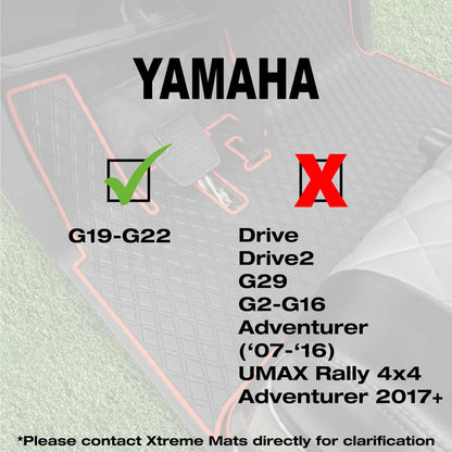 Xtreme Golf Cart Mats Rubber Floor Mat Compatible with Yamaha G19 & G22 Golf Cart | Fits 1996-2001 G19 and 2000-2007 G22 Models | Double Diamond Heavy-Duty Full Coverage Liner Protection - Red Trim