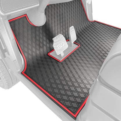 Rubber Golf Cart Floor Mat Compatible with Epic E20 & E40 Golf Cart Models | Durable Heavy-Duty Full Coverage Liner Protection | Double Diamond Pattern - Red Trim
