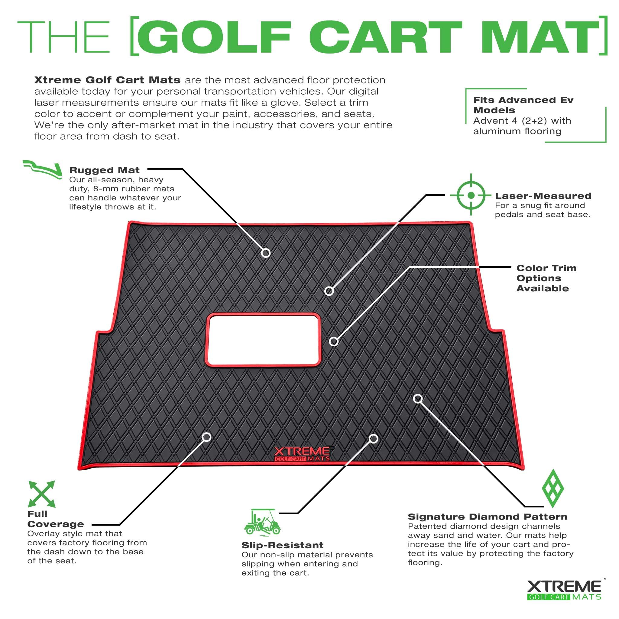 Xtreme Golf Cart Mat Compatible with Advanced EV Advent 2 & 4 - Red Trim
