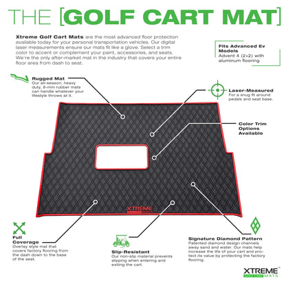 Xtreme Golf Cart Mat Compatible with Advanced EV Advent 2 & 4 - Red Trim