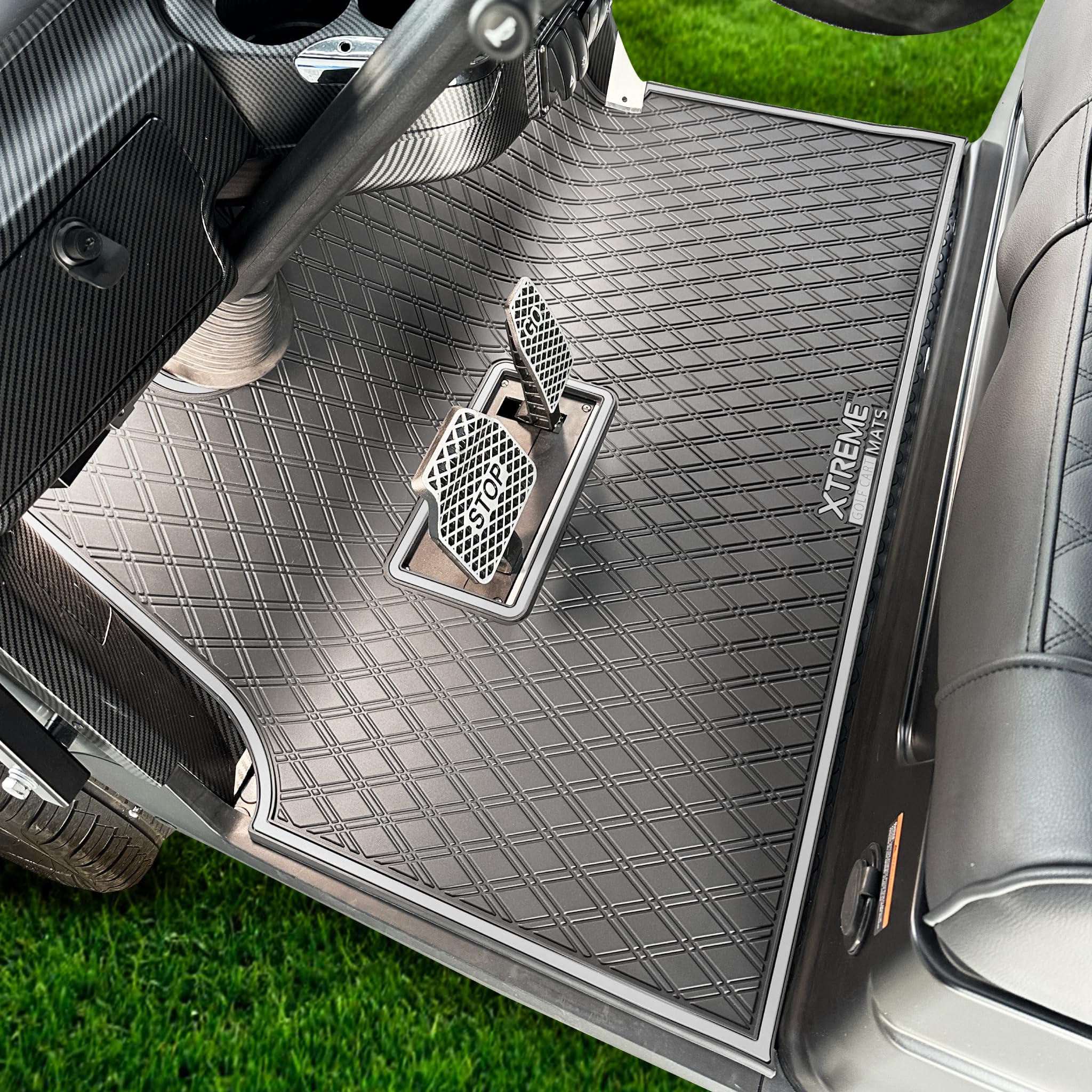 Rubber Golf Cart Floor Mat Compatible with Epic E20 & E40 Golf Cart Models | Durable Heavy-Duty Full Coverage Liner Protection | Double Diamond Pattern - Red Trim