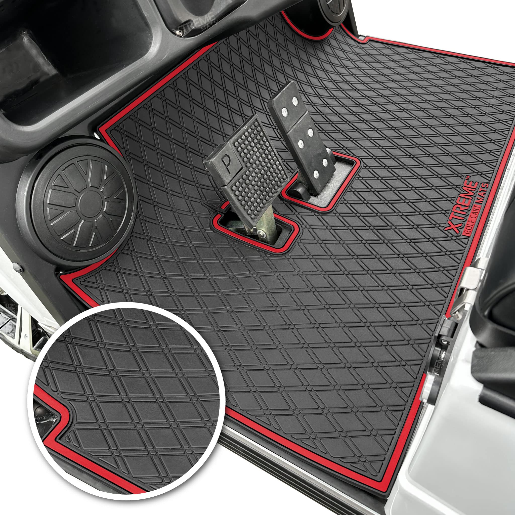 Xtreme Golf Cart Mat Compatible with Evolution Classic, Turfman - Red Trim