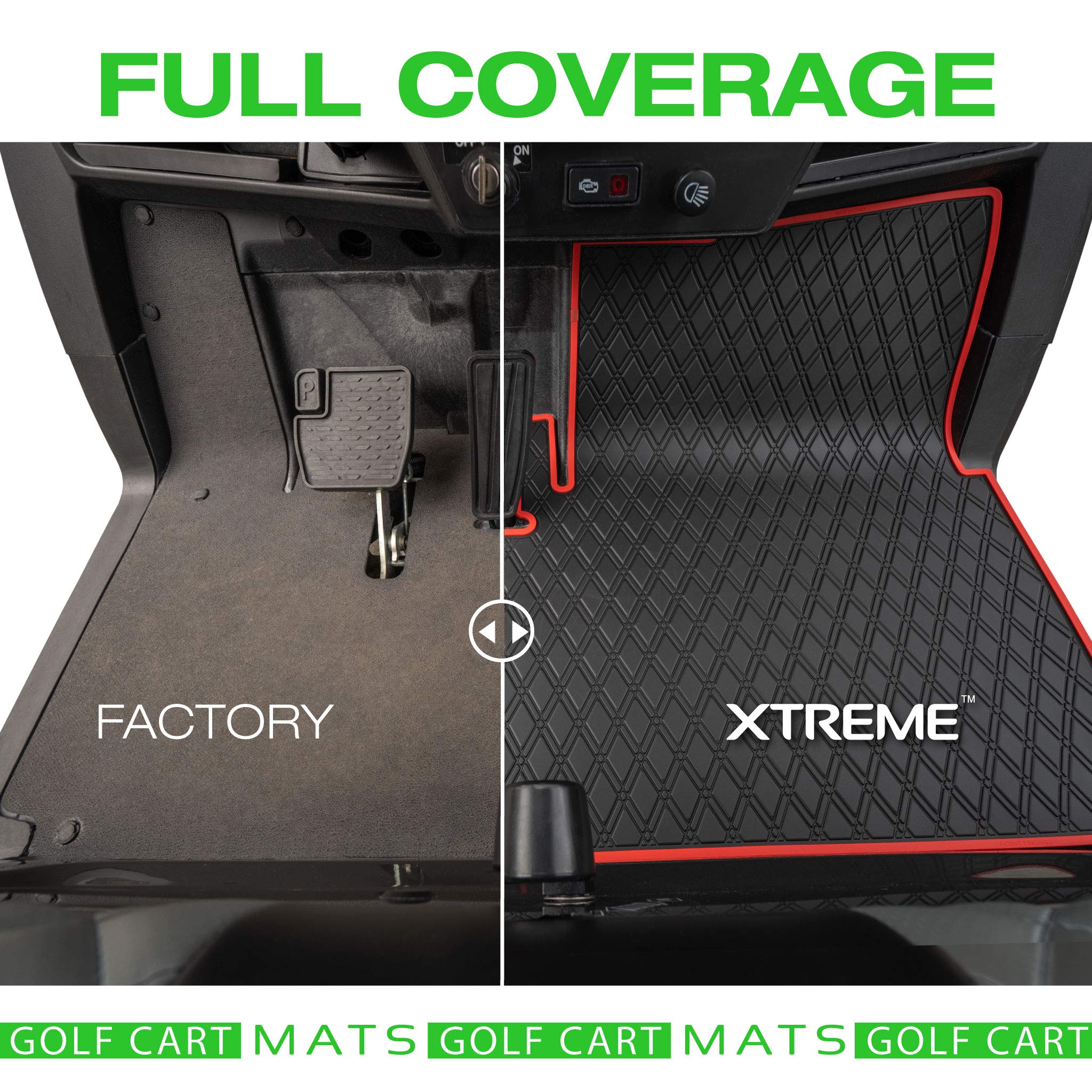 Xtreme Golf Cart Rubber Floor Mats Compatible with Epic E20FX - Red Trim