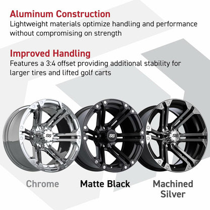 GTW Specter 14 inch Machined / Black Golf Cart Wheel - 4x101.6 3:4 Offset